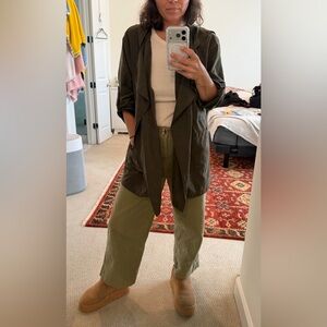 Lovposh Olive Green Suede Open Middy Trenchcoat